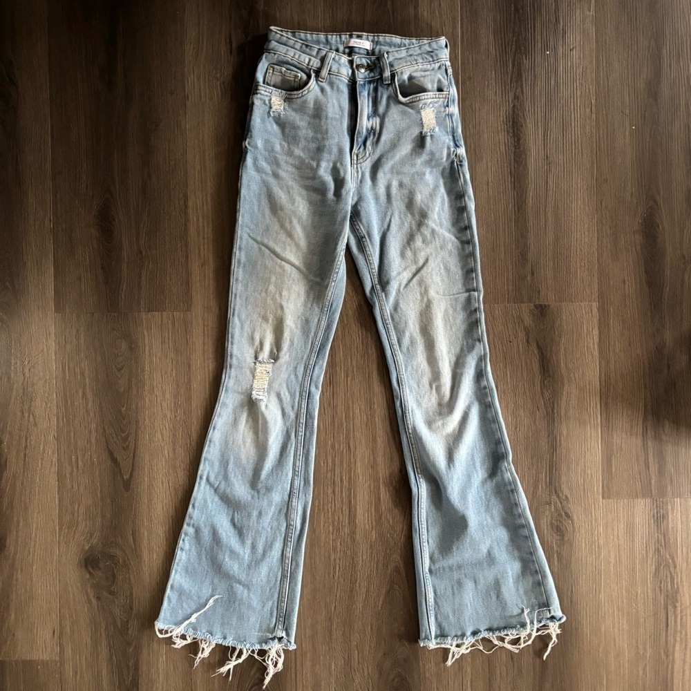 Forever 21 split hem Distressed Flare Jeans
